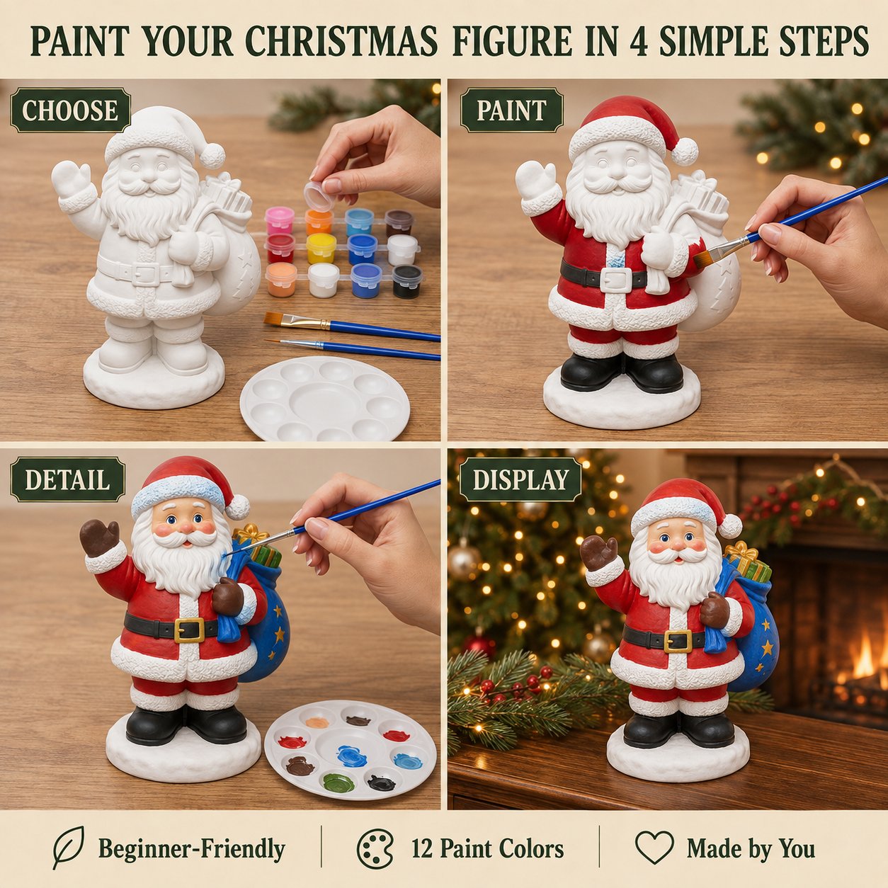 ⏳ Last Day 49% OFF – 🎨 Beginner-Friendly Christmas Paint-Your-Own Figurine Kit Collection | Complete Kit with Unpainted Figurine, Paints, Brushes & Mixing Palette Included 💕