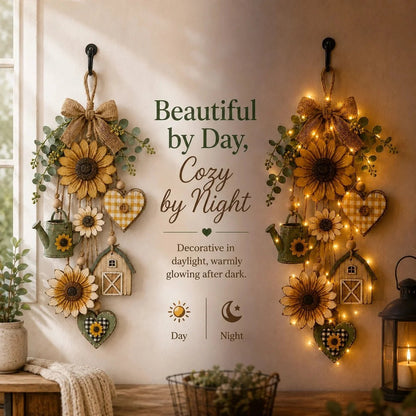🌻Rustic Wooden Garden-Themed Hanging Ornament with Remote Control Fairy Lights