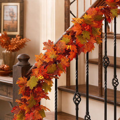 🍁 Autumn Maple Leaf Garland – 175cm Artificial Leaves Decoration for Mantelpiece, Staircase, Door Frame & Table