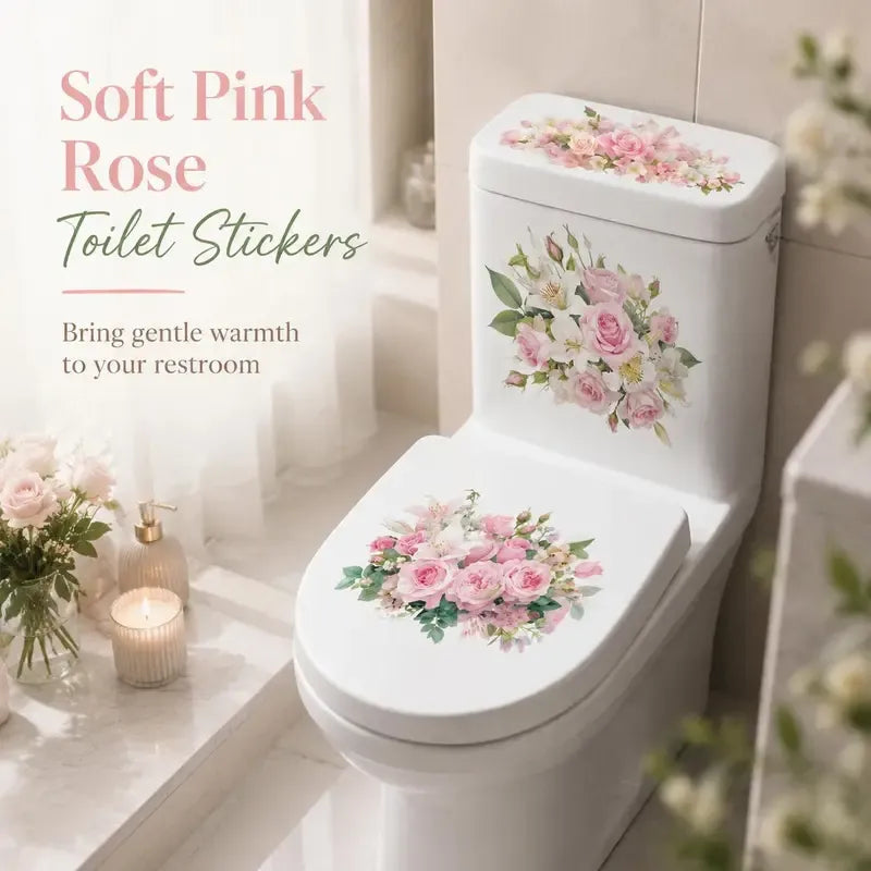 🌸3 Piece Golden Floral Toilet Stickers – Pearl-Inspired Bathroom Decals