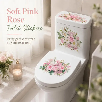🌸3 Piece Golden Floral Toilet Stickers – Pearl-Inspired Bathroom Decals