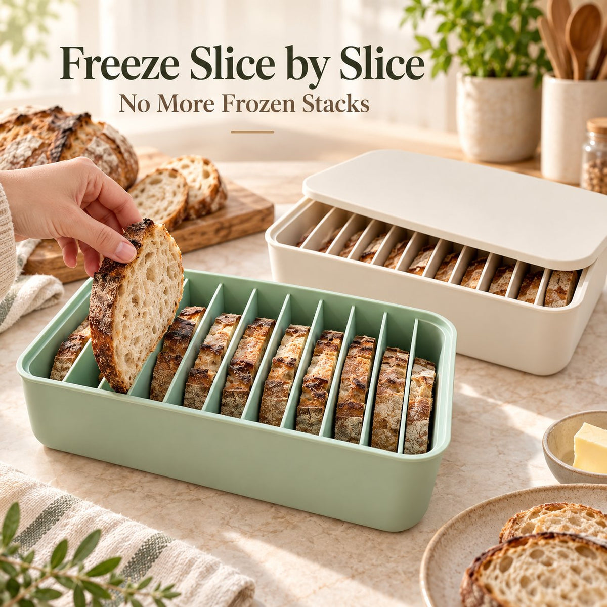 📍🍞 11-Slot Silicone Bread Freezer Box — Keep Sourdough Slices Separate ❄️