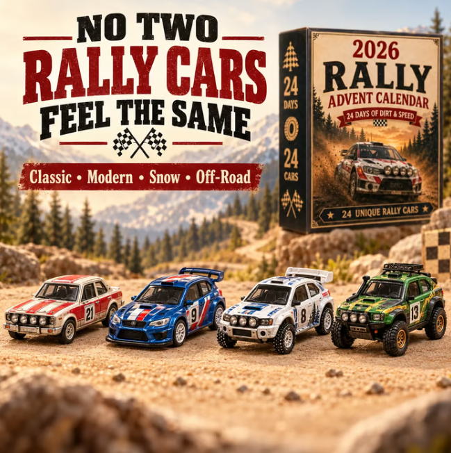 🏎️ Rally Christmas Advent Calendar 2026 – 24 days full of speed and excitement, 24 rally race cars to collect (2D models)
