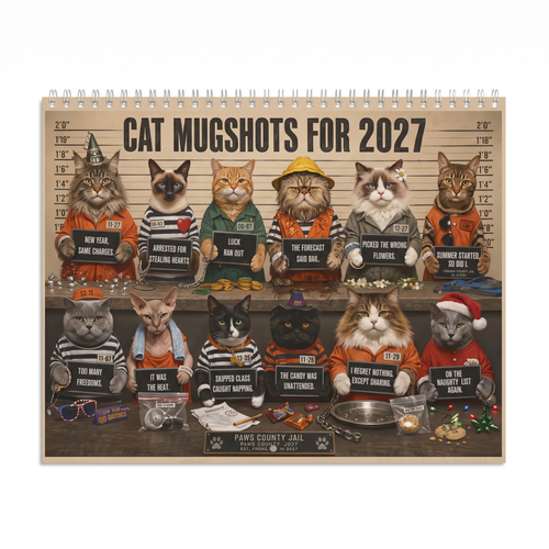 Funny Cat Mugshots 2027 Wall Calendar – 12 Guilty Cats