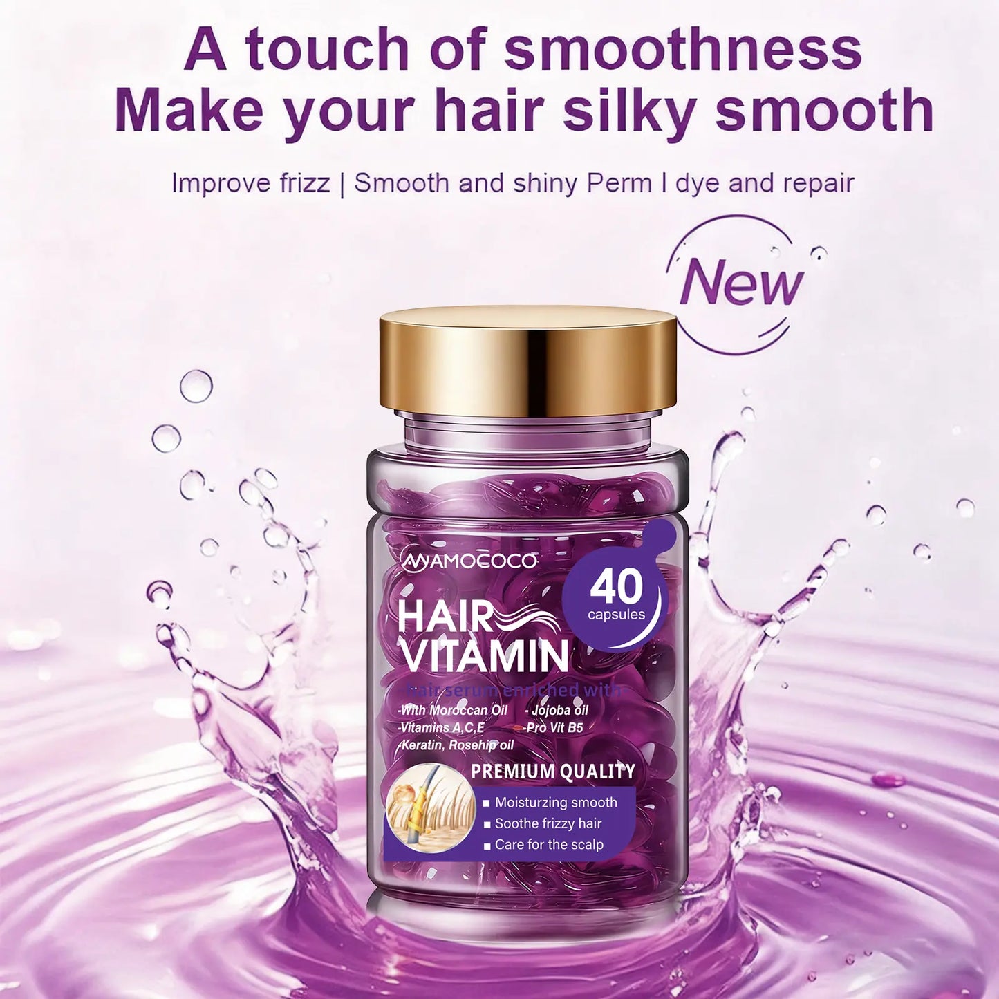 Hair Vitamin Capsules with Violet & Argan Oil for Frizz Control
