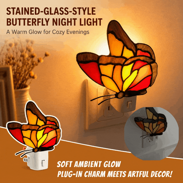 🦋 Limited-Time 50% OFF – Stained-Glass-Style Butterfly Plug-In Night Light