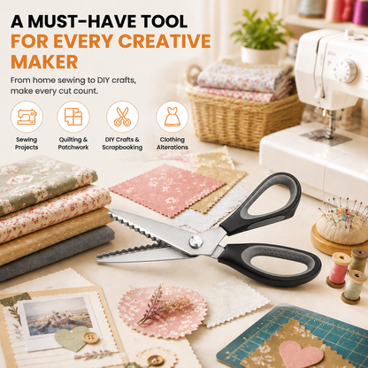 ✂️ Professional Pinking Shears – Stainless Steel Zigzag Fabric Cutting Scissors
