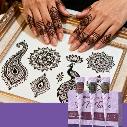 🌸 Henna Tattoo Kit with Stencils – Temporary Body Art Cones for Hands & Creative Designs ✨