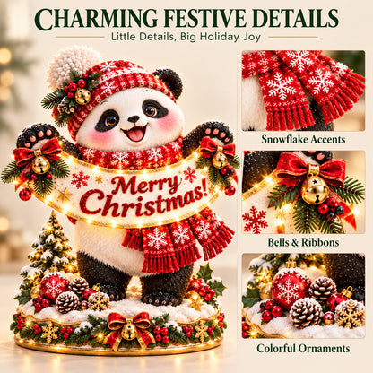 Panda Christmas Greeting Figurine