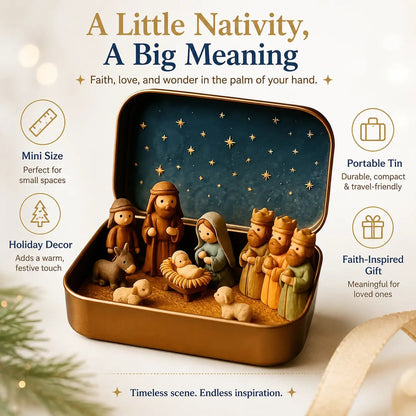 Mini Christmas Nativity Set in Tin Box