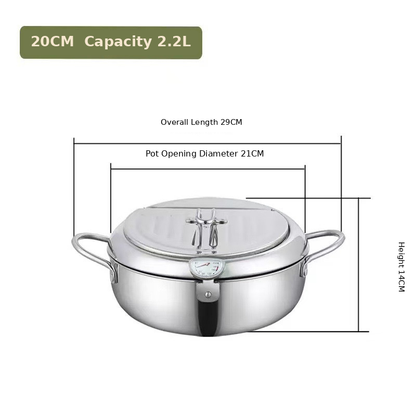🔥304 Stainless Steel Frying Pot with Thermometer and Oil Drip Drainer Rack