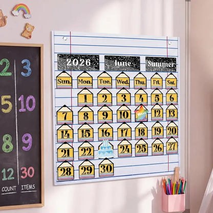 📅Back to School 2026-2028 Classroom Pencil Calendar Pocket Chart | 82 Educational Activity Cards🖍️