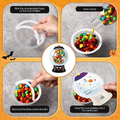 🎃🍬30 PCS Halloween Candy Card Kit with Clear Candy Holders & Adhesive Stickers – DIY Trick or Treat Party Favors