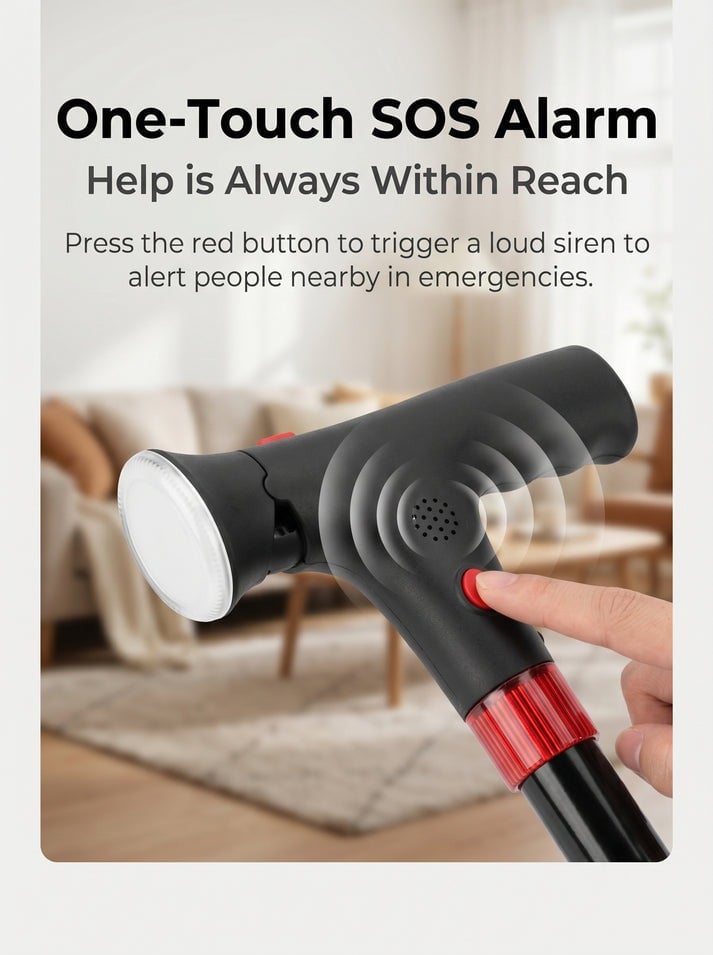🔥 Must-Have Senior Smart Cane – Foldable Aluminum with LED Light & Quad Anti-Slip Feet