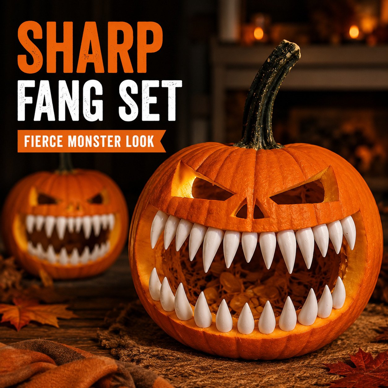 🔥 LAST DAY 49% OFF – 🎃 Monster Grin Pumpkin Decorating Kit | Create Bold 3D Jack-O’-Lantern Faces with Press-In Teeth & Reusable Designs 🦷✨