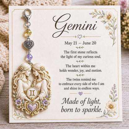 Zodiac Birthstone-Inspired Charm Keychain & Affirmation Card