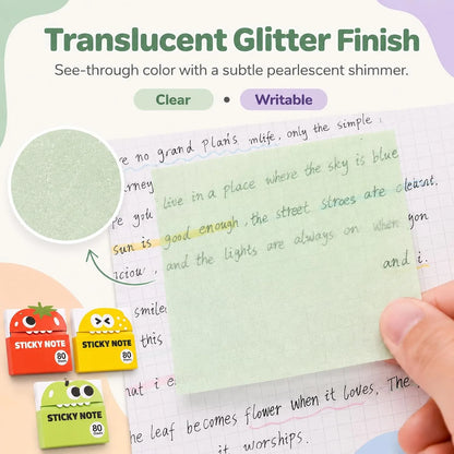✍️Rarler Transparent Pull-Out Glitter Sticky Notes - 80 Sheets Per Pad, 50 Reuses Per Sheet, Strong Adhesion, Quality Paper