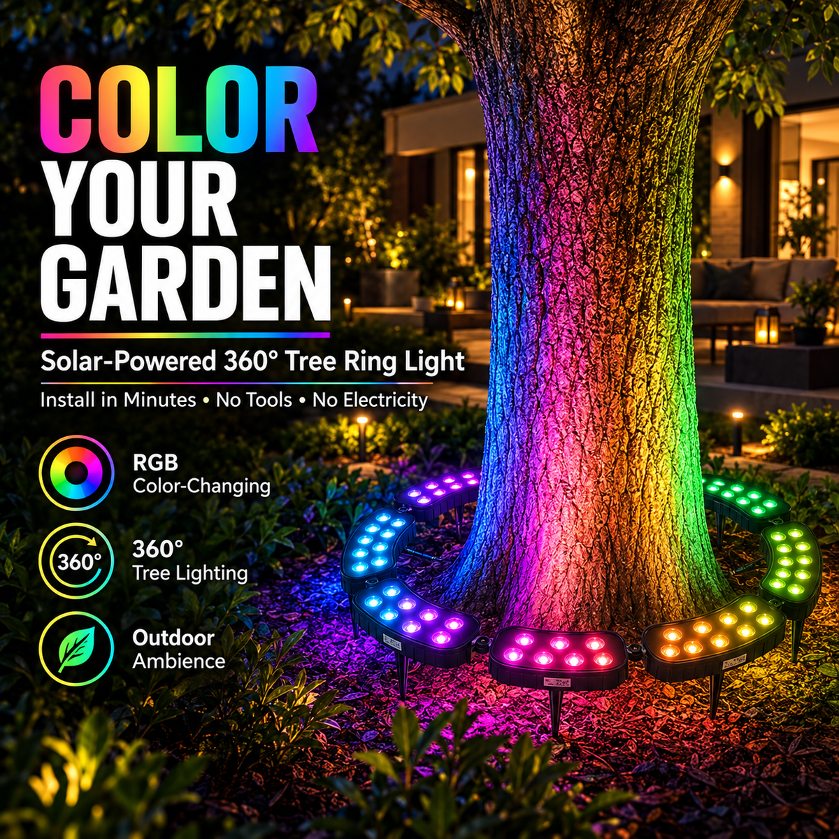🌈 Solar RGB Tree Ring Light | Color-Changing Landscape Accent