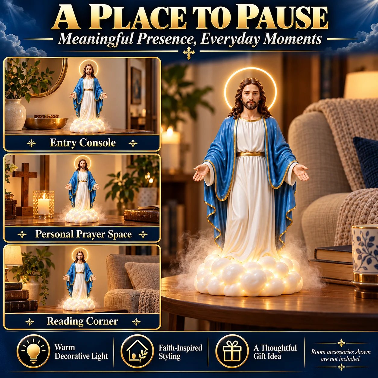 Holy Mist figurine used in prayer corner reading corner and entry console