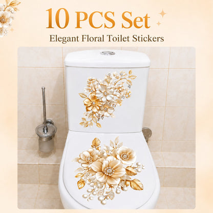 🌼Luxury Golden Flower Toilet Sticker