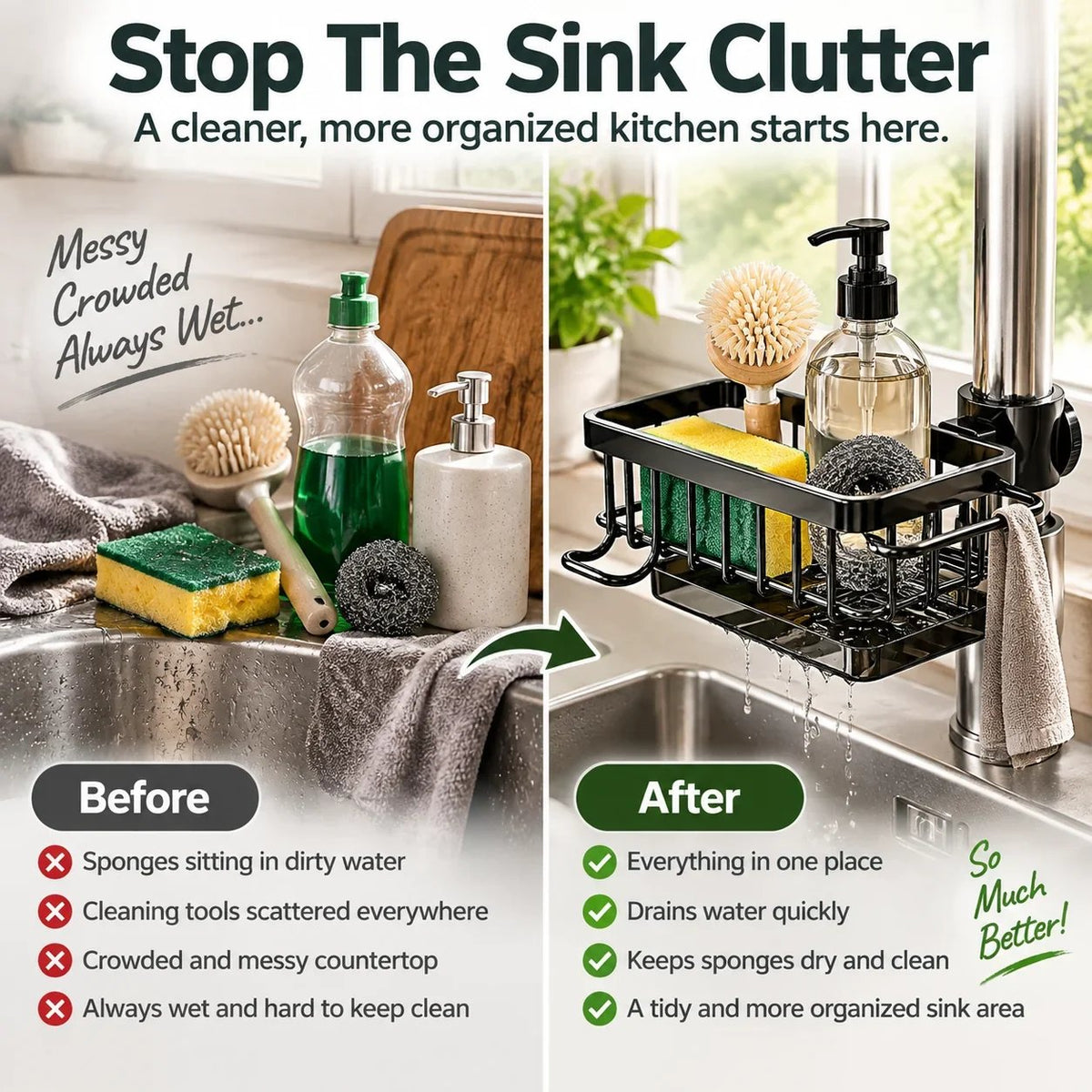 🔥HOT SALE🔥✨ Faucet Sink Organizer Rack – Keep Your Kitchen Sink Clean & Clutter-Free