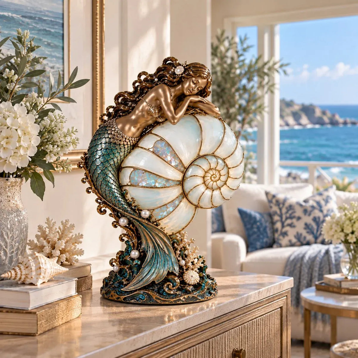 🧜‍♀️ Moon Tide Mermaid Nautilus Projection Lamp | Soft Ocean Glow & Spiral Wall Projection 🐚