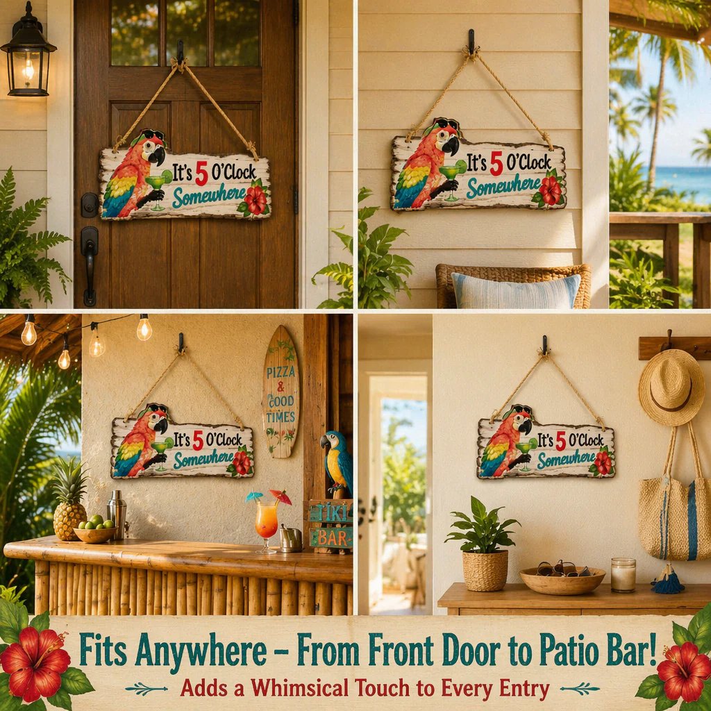 Colorful Parrot Wooden Wall Sign – Tropical Cocktail Bar Decor