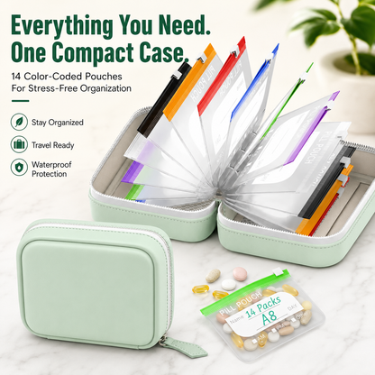 💊 14-Pouch Travel Pill Organizer – Waterproof Medicine & Vitamin Case