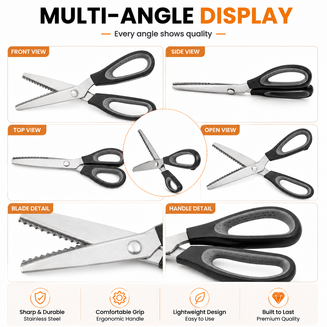 ✂️ Professional Pinking Shears – Stainless Steel Zigzag Fabric Cutting Scissors