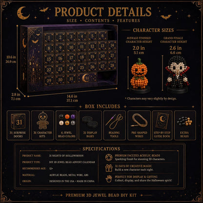 🔥 LAST DAY 49% OFF – 🎃 Hollowmoon 31-Night Jewel-Bead Countdown Calendar | 31 Daily DIY Characters, Complete Craft Supplies & Midnight Parade Display 💎✨