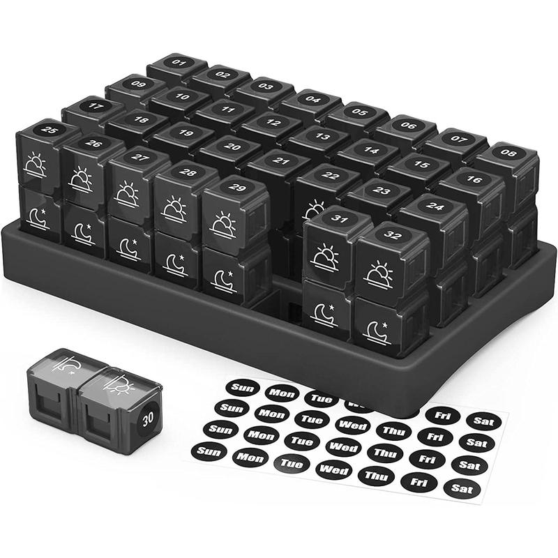 🎉💊 Monthly AM/PM Pill Organizer – Twice-a-Day Medicine & Vitamin Storage with Stickers