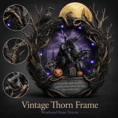 🦇Gothic Handcrafted Headless Horseman Mini Wreath With LED Purple Lights🎃