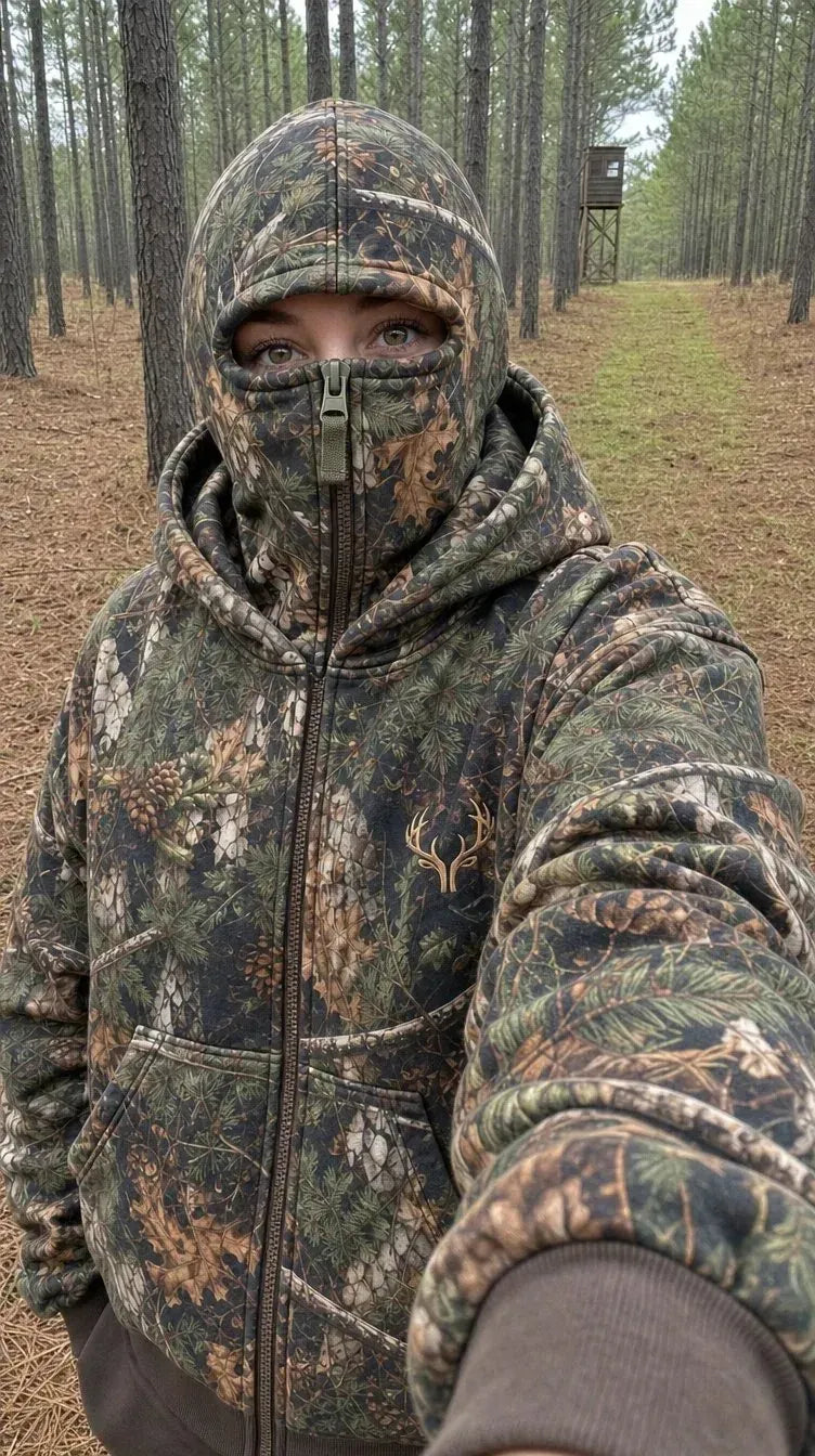🦌 HunterZip Hunting Hoodie – Built-In Face Mask for Cold-Weather Adventures