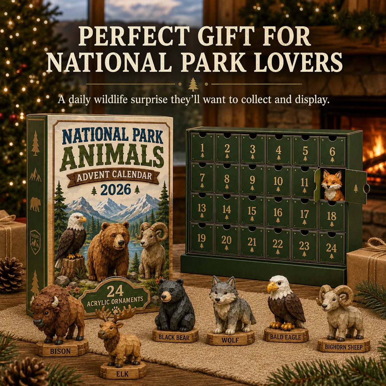 🐾 LAST DAY 49% OFF – 24 Days of National Park Wildlife Advent Calendar | 24 Unique Animal Collectibles Featuring Bison, Bears, Wolves, Eagles & More Wild Discoveries 🎄🏞️