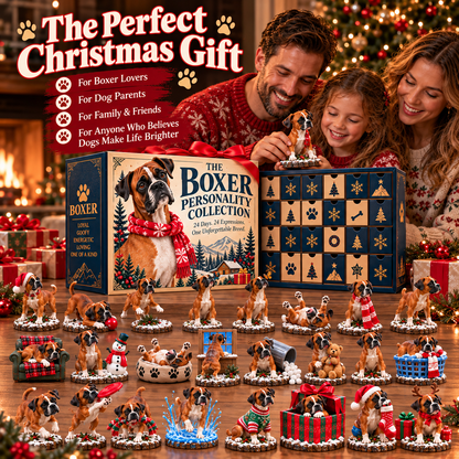 🐾🎄 – 24-Day Boxer Dog Christmas Advent Calendar with 24 Unique Collectible Figurines
