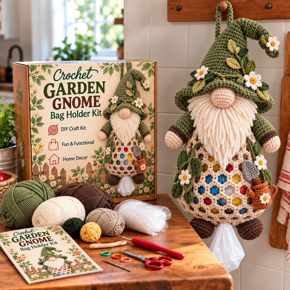 ⏳ Last Day 49% OFF – 🧶 Beginner-Friendly Gnome Crochet Bag Holder DIY Kit | 6 Charming Designs with Yarn, Tools & Guide Included 🍄