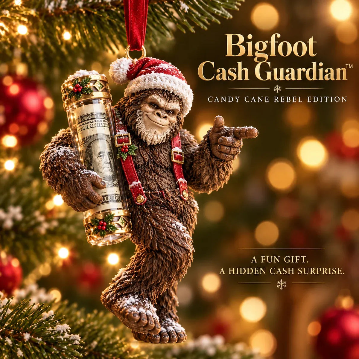 🎄👣 3D Bigfoot Christmas Cash Gift Ornament – Holiday Money Holder Keepsake ✨