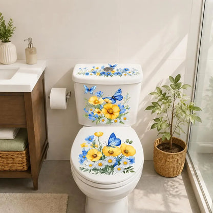 🌸3 Piece Golden Floral Toilet Stickers – Pearl-Inspired Bathroom Decals