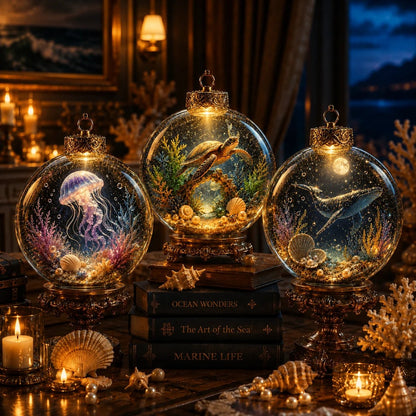 🌊 Ocean Series Illuminated 3D Model Decoration Collection | Clear Display Ornament with Detailed Sea Creatures, Coral, Shell & Pearl-Style Accents ✨