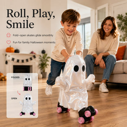 Retro Roller Skate Pearl Ghost Statue, Sweet & Edgy Decor for Seasonal Display