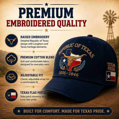 Republic of Texas Commemorative Embroidered Hat 🤠– Show Your Texas Pride