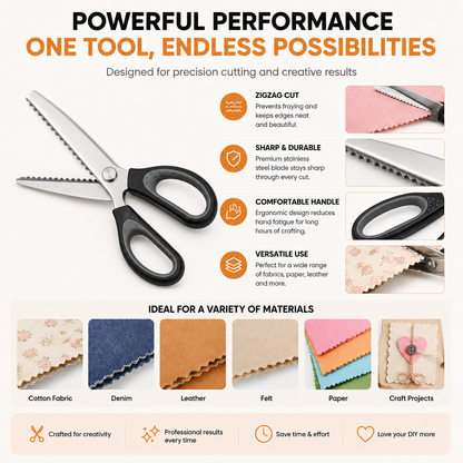 ✂️ Professional Pinking Shears – Stainless Steel Zigzag Fabric Cutting Scissors