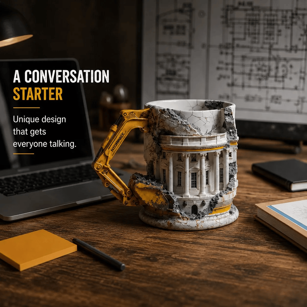 3D Excavator Demolition Mug – Construction Scene Ceramic Coffee Cup