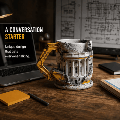3D Excavator Demolition Mug – Construction Scene Ceramic Coffee Cup
