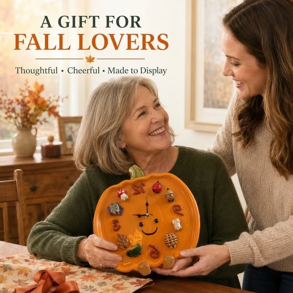 🎃 Cozy Harvest Pumpkin Clock | Semi-Handcrafted 3D Autumn Details, Rearrangeable Charms & Cord-Free Tabletop Display 🍂✨