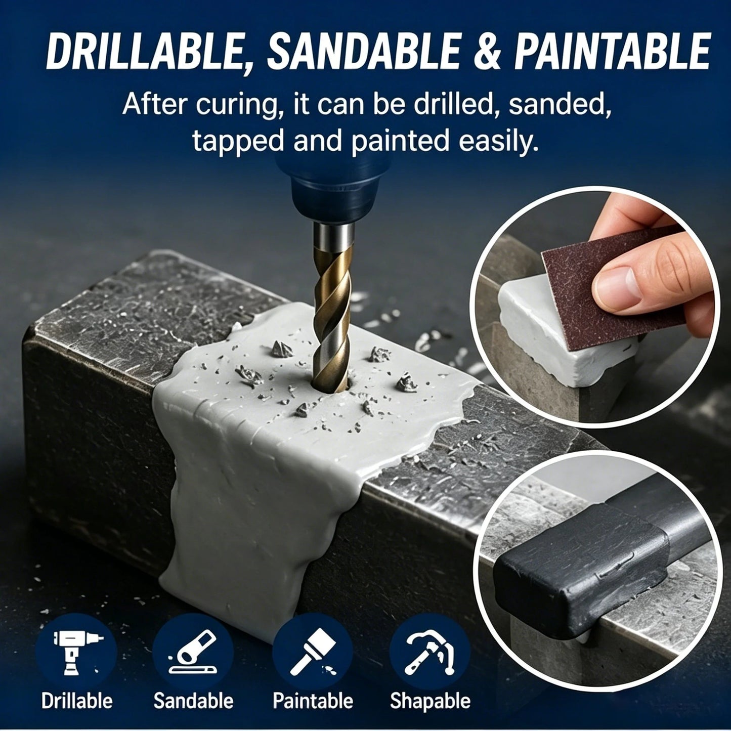 🔧Steel Reinforced Epoxy Repair Putty – Multi-Surface Moldable Epoxy for Metal, Wood & Hard Surfaces, Patch Cracks Gaps Holes, Sandable & Paintable, Water-Resistant🛠️