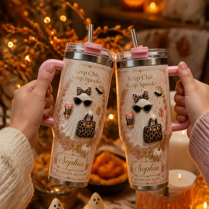 👻 Personalized Chic Spooky Leopard Ghost Halloween Tumbler