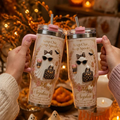 👻 Personalized Chic Spooky Leopard Ghost Halloween Tumbler