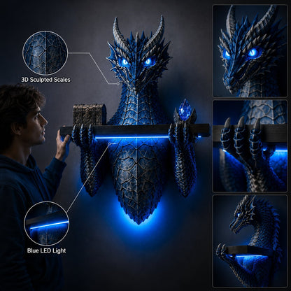 LED Dragon Bust Wall‑Mounted Sculpture Fantasy Themed Wall Decor With Blue Ambient Light For Game Room & Living Space