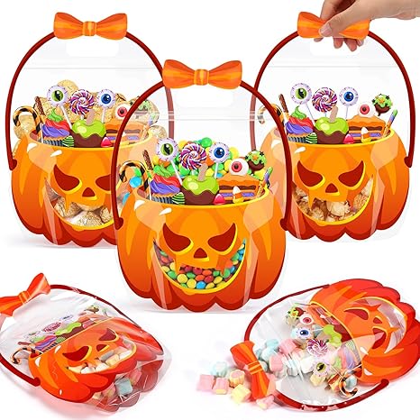 🔥Last Day 50% OFF - 50 Pcs Halloween Favor Bags Transparent Pumpkin Sealed Pouches🍬